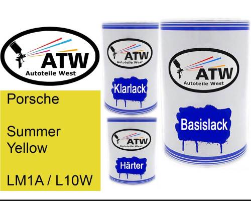 Porsche, Summer Yellow, LM1A / L10W: 500ml Lackdose + 500ml Klarlack + 250ml Härter - Set, von ATW Autoteile West.